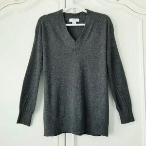 Magaschoni Charcoal Gray Cashmere V Neck Relaxed Fit Pullover Sweater Small